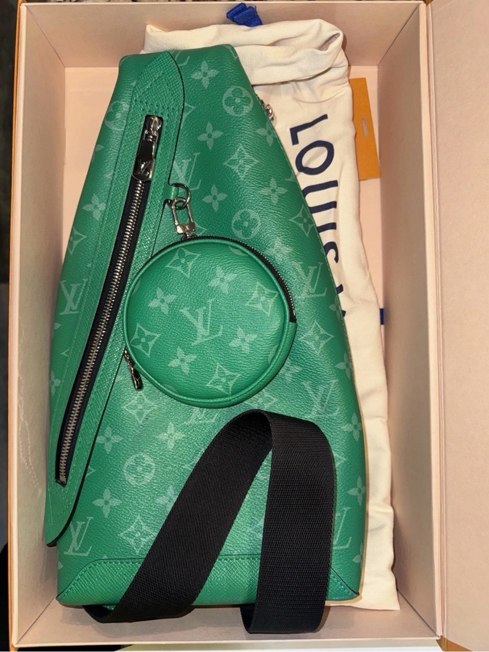 Louis Vuitton Green Monogram Crossbody Sling Bag with Coin Pouch